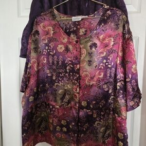 Kathryns Pink and Purple Floral Sleep Set Size 1X Cute & Comfy Split On Sides